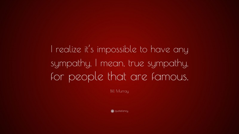 Bill Murray Quote: “I realize it’s impossible to have any sympathy, I mean, true sympathy, for people that are famous.”