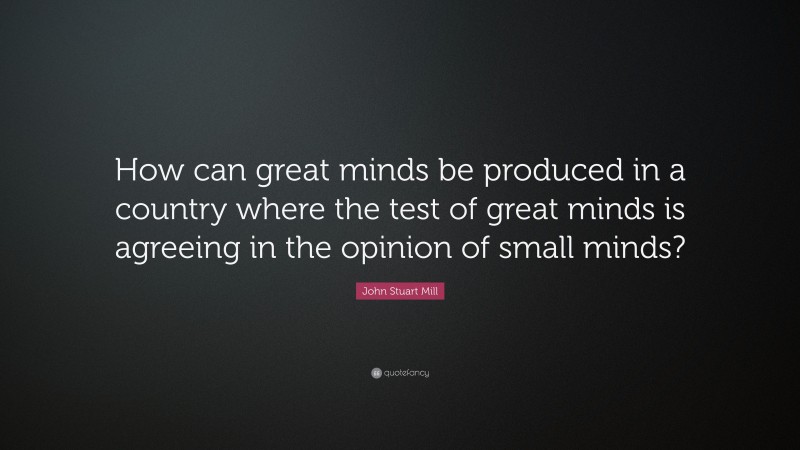 John Stuart Mill Quote: “How can great minds be produced in a country where the test of great minds is agreeing in the opinion of small minds?”
