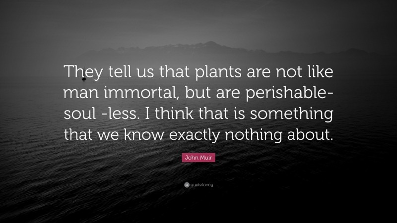 John Muir Quote: “They tell us that plants are not like man immortal, but are perishable-soul -less. I think that is something that we know exactly nothing about.”