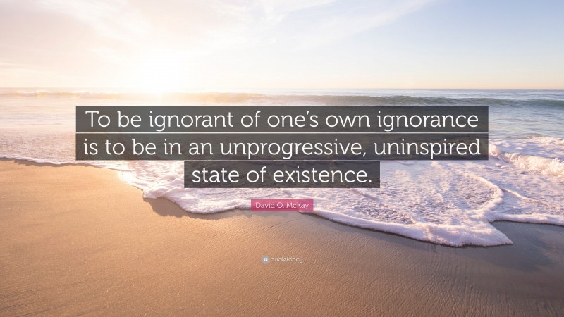 David O. McKay Quote: “To be ignorant of one’s own ignorance is to be in an unprogressive, uninspired state of existence.”