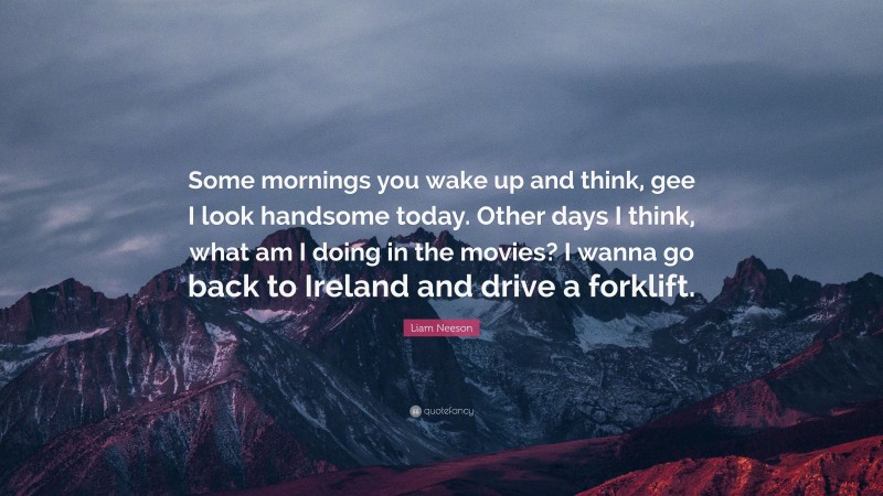 Liam Neeson Quote: “Some mornings you wake up and think, gee I look handsome today. Other days I think, what am I doing in the movies? I wanna go back to Ireland and drive a forklift.”