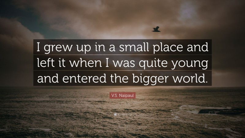 V.S. Naipaul Quote: “I grew up in a small place and left it when I was quite young and entered the bigger world.”