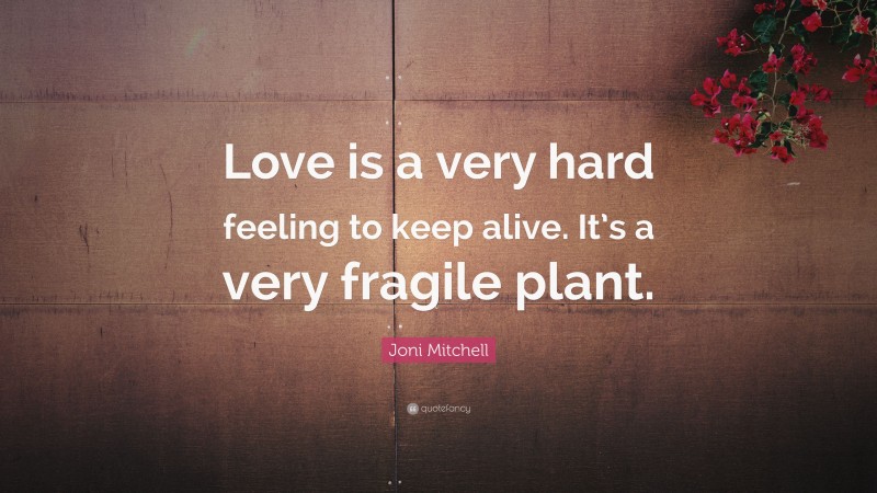 Joni Mitchell Quote: “Love is a very hard feeling to keep alive. It’s a very fragile plant.”