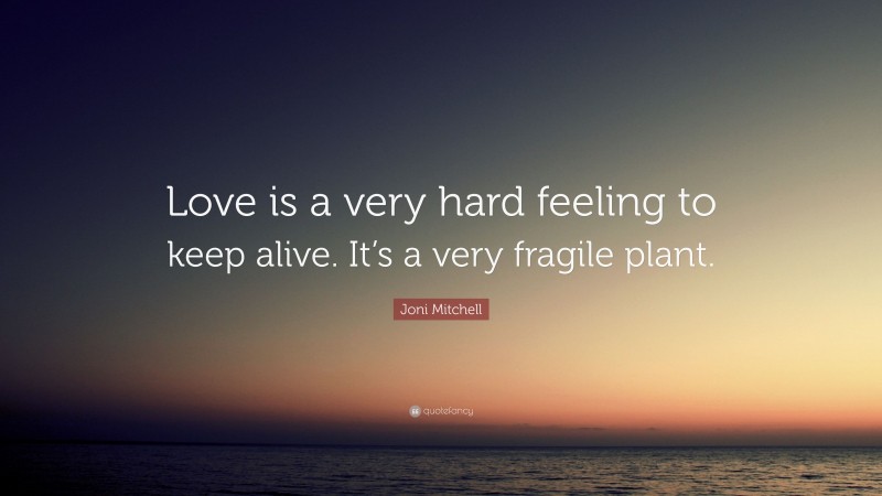 Joni Mitchell Quote: “Love is a very hard feeling to keep alive. It’s a very fragile plant.”