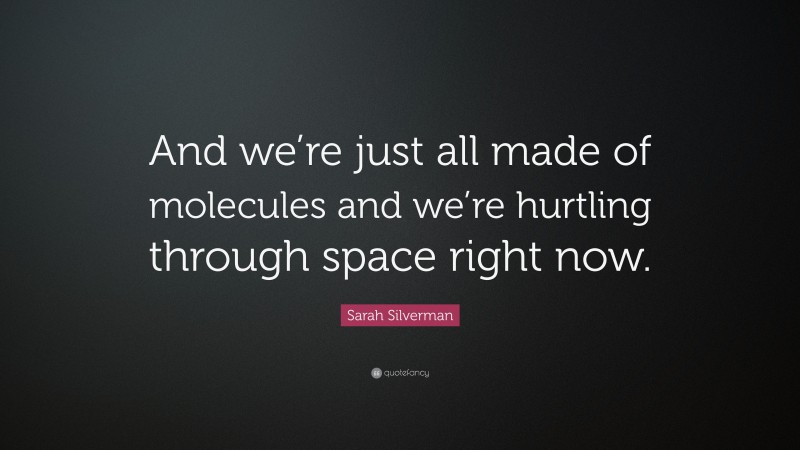 Sarah Silverman Quote: “And we’re just all made of molecules and we’re hurtling through space right now.”
