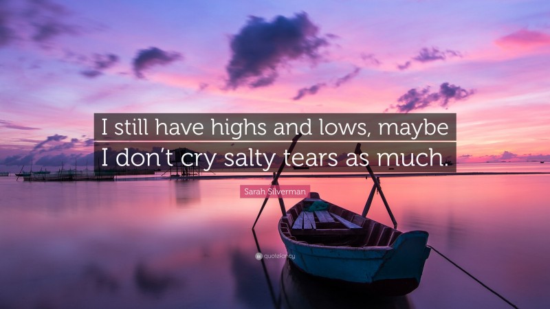 Sarah Silverman Quote: “I still have highs and lows, maybe I don’t cry salty tears as much.”