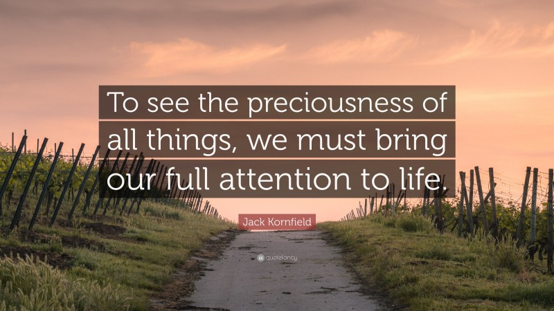 Jack Kornfield Quote: “To see the preciousness of all things, we must bring our full attention to life.”