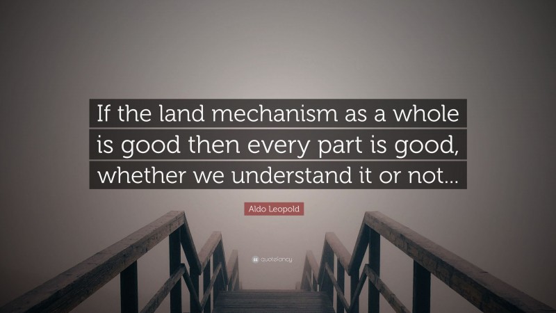 Aldo Leopold Quote: “If the land mechanism as a whole is good then every part is good, whether we understand it or not...”
