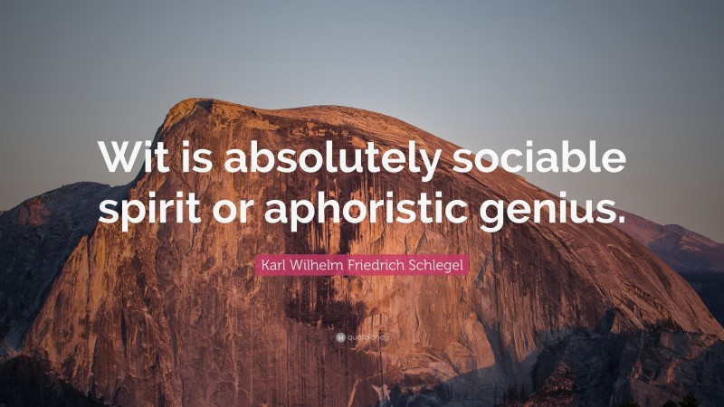 Karl Wilhelm Friedrich Schlegel Quote: “Wit is absolutely sociable spirit or aphoristic genius.”