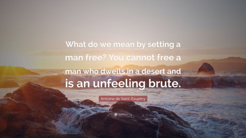 Antoine de Saint-Exupéry Quote: “What do we mean by setting a man free? You cannot free a man who dwells in a desert and is an unfeeling brute.”