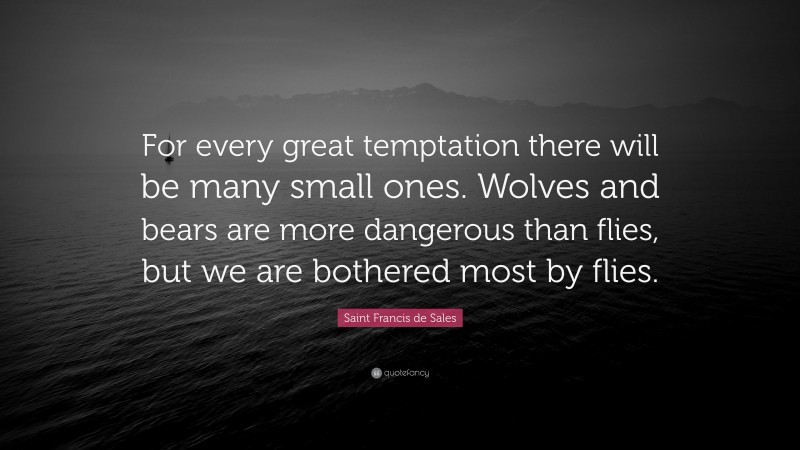 Saint Francis de Sales Quote: “For every great temptation there will be many small ones. Wolves and bears are more dangerous than flies, but we are bothered most by flies.”
