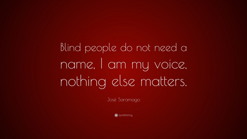 José Saramago Quote: “Blind people do not need a name, I am my voice, nothing else matters.”