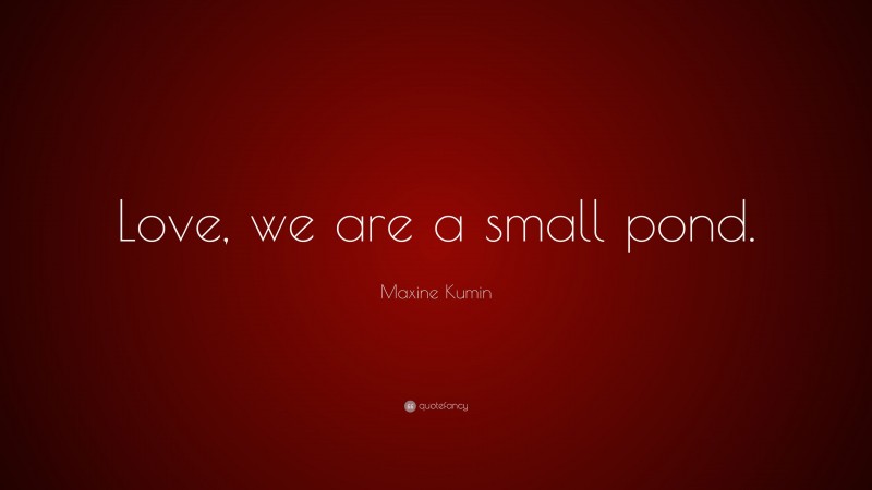 Maxine Kumin Quote: “Love, we are a small pond.”