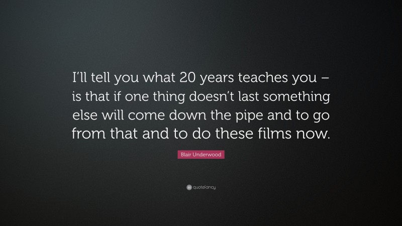 Blair Underwood Quote: “I’ll tell you what 20 years teaches you – is that if one thing doesn’t last something else will come down the pipe and to go from that and to do these films now.”