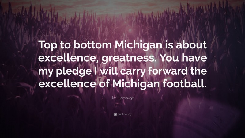Jim Harbaugh Quote: “Top to bottom Michigan is about excellence, greatness. You have my pledge I will carry forward the excellence of Michigan football.”