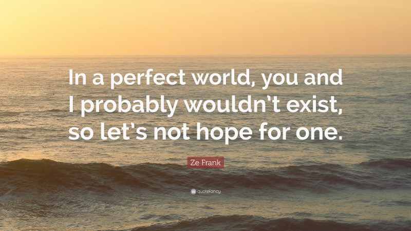 Ze Frank Quote: “In a perfect world, you and I probably wouldn’t exist, so let’s not hope for one.”