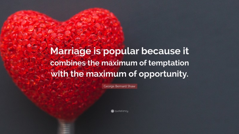 George Bernard Shaw Quote: “Marriage is popular because it combines the maximum of temptation with the maximum of opportunity.”