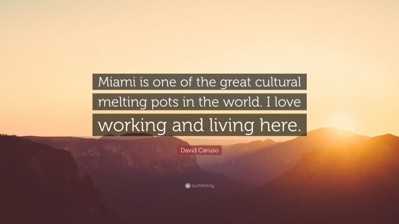 David Caruso Quote: “Miami is one of the great cultural melting pots in the world. I love working and living here.”