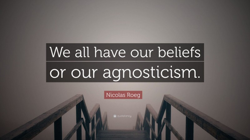 Nicolas Roeg Quote: “We all have our beliefs or our agnosticism.”