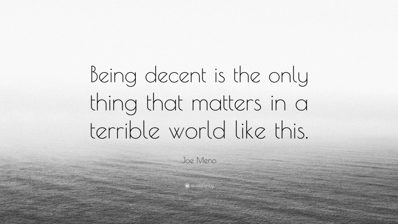 Joe Meno Quote: “Being decent is the only thing that matters in a terrible world like this.”