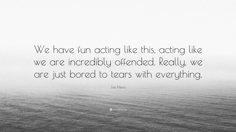 Joe Meno Quote: “We have fun acting like this, acting like we are incredibly offended. Really, we are just bored to tears with everything.”