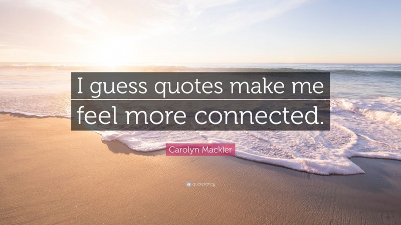 Carolyn Mackler Quote: “I guess quotes make me feel more connected.”
