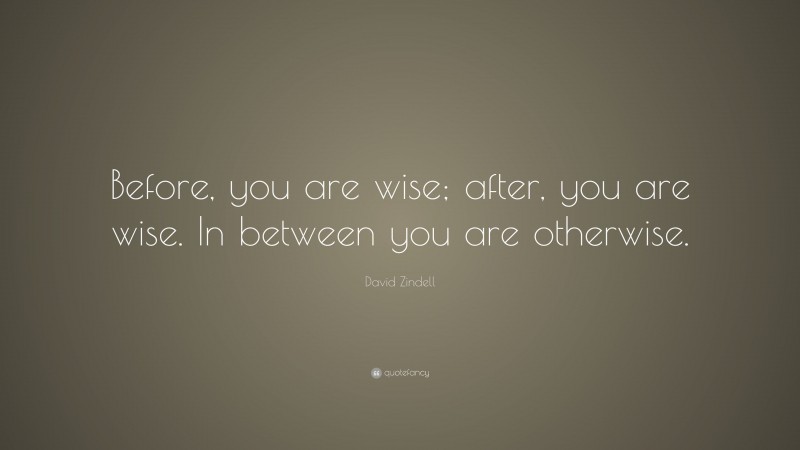 David Zindell Quote: “Before, you are wise; after, you are wise. In between you are otherwise.”