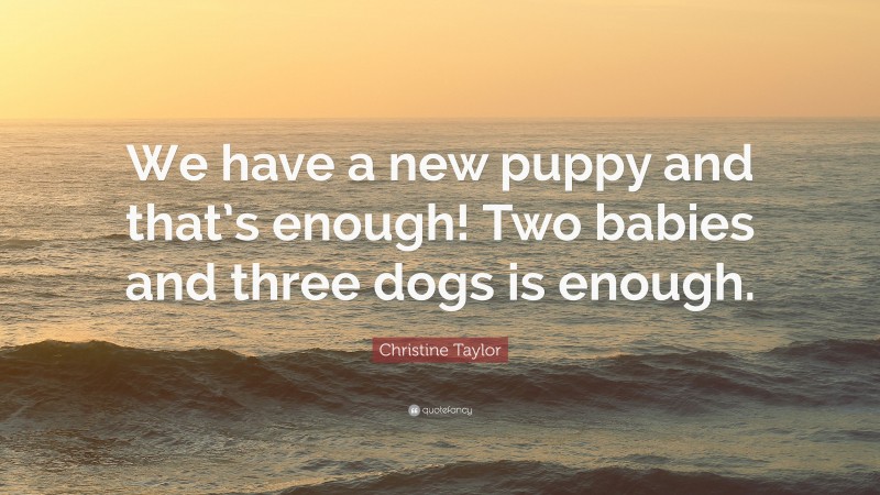 Christine Taylor Quote: “We have a new puppy and that’s enough! Two babies and three dogs is enough.”
