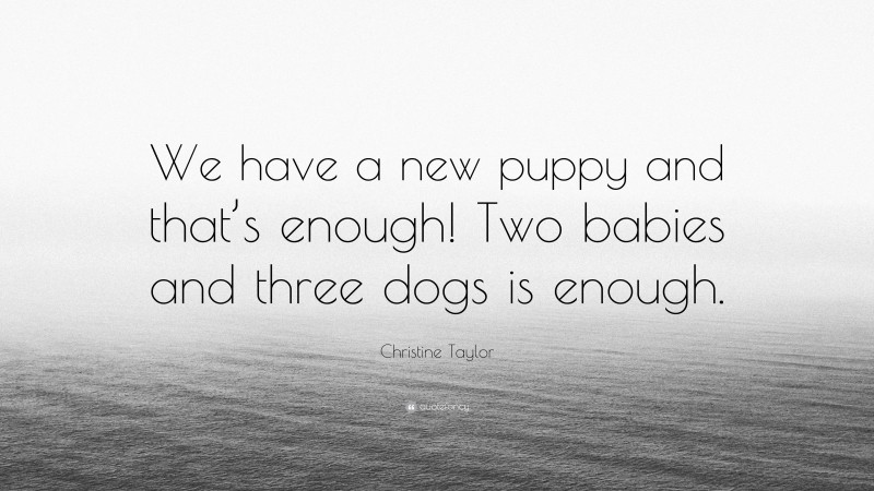 Christine Taylor Quote: “We have a new puppy and that’s enough! Two babies and three dogs is enough.”