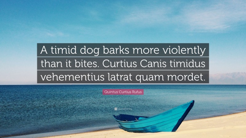 Quintus Curtius Rufus Quote: “A timid dog barks more violently than it bites. Curtius Canis timidus vehementius latrat quam mordet.”