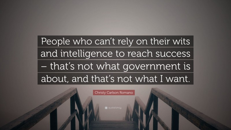 Christy Carlson Romano Quote: “People who can’t rely on their wits and intelligence to reach success – that’s not what government is about, and that’s not what I want.”