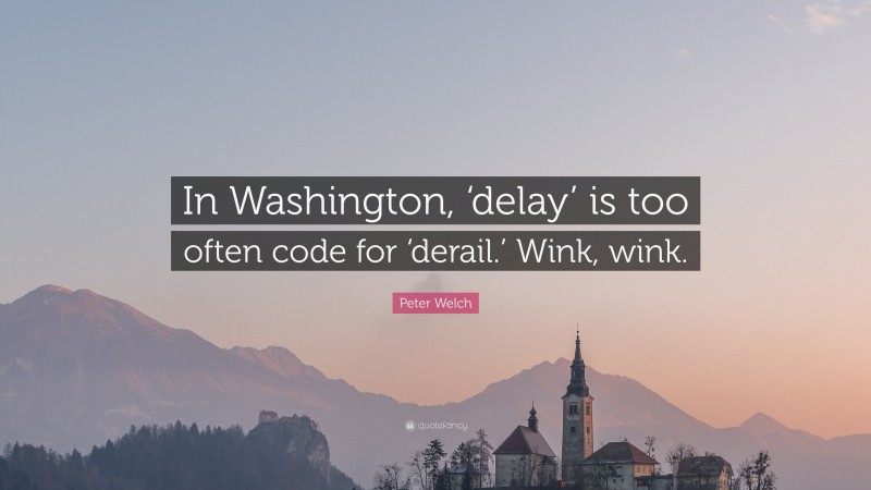 Peter Welch Quote: “In Washington, ‘delay’ is too often code for ‘derail.’ Wink, wink.”