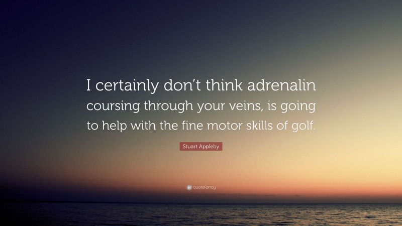 Stuart Appleby Quote: “I certainly don’t think adrenalin coursing through your veins, is going to help with the fine motor skills of golf.”