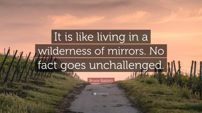 Bruce Babbitt Quote: “It is like living in a wilderness of mirrors. No fact goes unchallenged.”