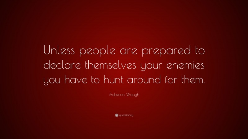 Auberon Waugh Quote: “Unless people are prepared to declare themselves your enemies you have to hunt around for them.”
