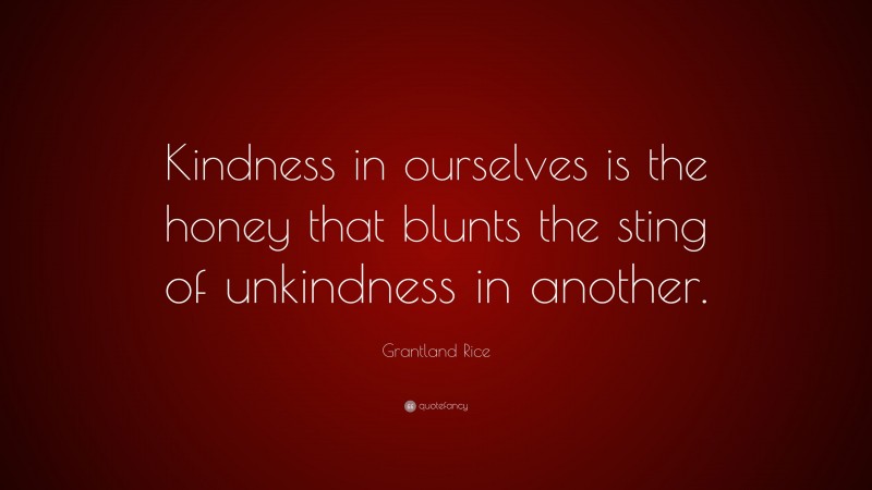 Grantland Rice Quote: “Kindness in ourselves is the honey that blunts the sting of unkindness in another.”