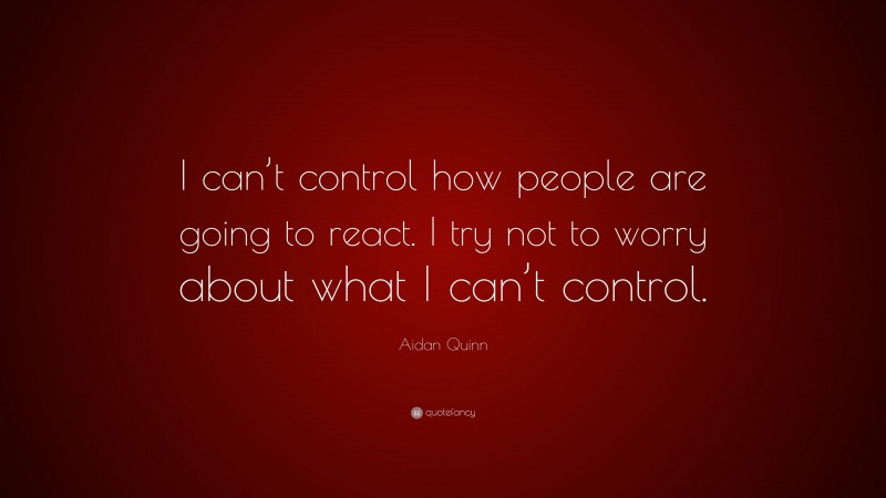 Aidan Quinn Quote: “I can’t control how people are going to react. I try not to worry about what I can’t control.”