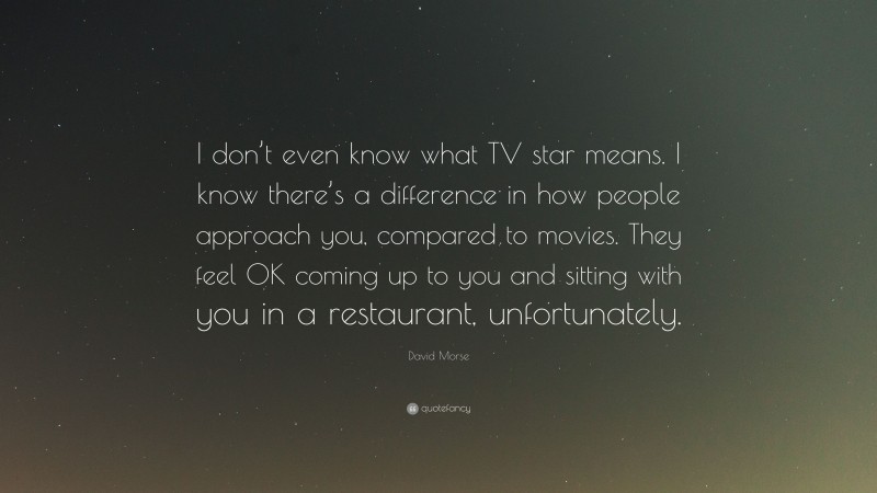 David Morse Quote: “I don’t even know what TV star means. I know there’s a difference in how people approach you, compared to movies. They feel OK coming up to you and sitting with you in a restaurant, unfortunately.”