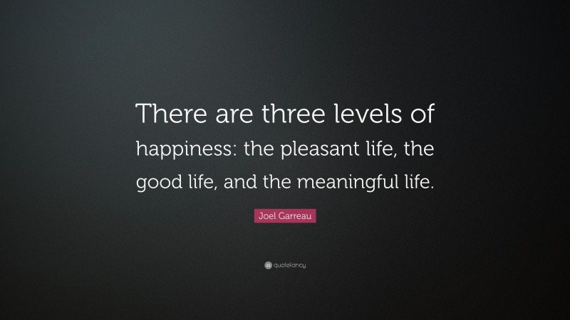 Joel Garreau Quote: “There are three levels of happiness: the pleasant life, the good life, and the meaningful life.”