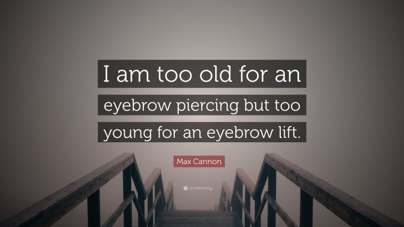Max Cannon Quote: “I am too old for an eyebrow piercing but too young for an eyebrow lift.”