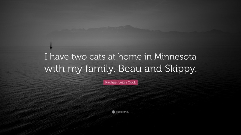 Rachael Leigh Cook Quote: “I have two cats at home in Minnesota with my family. Beau and Skippy.”