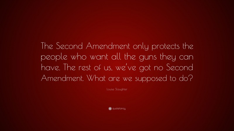 Louise Slaughter Quote: “The Second Amendment only protects the people who want all the guns they can have. The rest of us, we’ve got no Second Amendment. What are we supposed to do?”