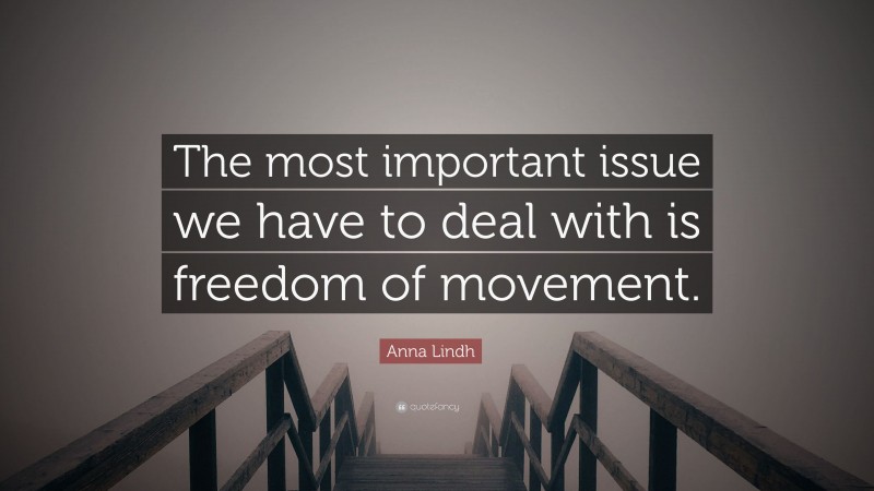 Anna Lindh Quote: “The most important issue we have to deal with is freedom of movement.”