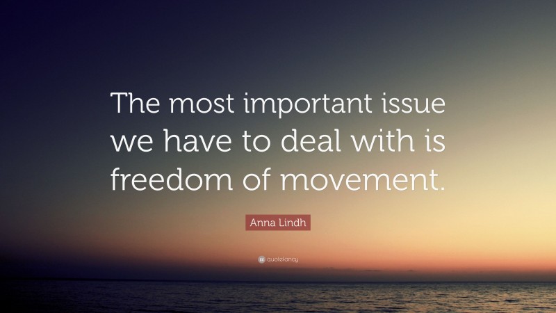 Anna Lindh Quote: “The most important issue we have to deal with is freedom of movement.”
