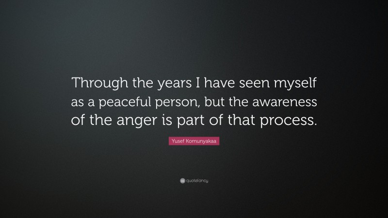 Yusef Komunyakaa Quote: “Through the years I have seen myself as a peaceful person, but the awareness of the anger is part of that process.”