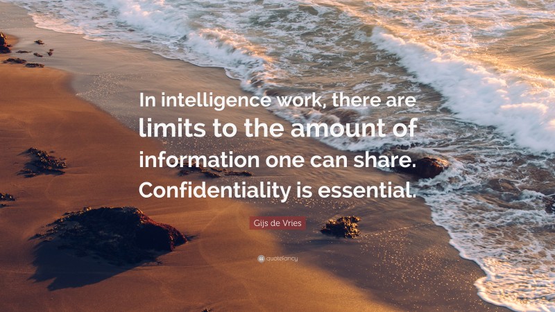 Gijs de Vries Quote: “In intelligence work, there are limits to the amount of information one can share. Confidentiality is essential.”