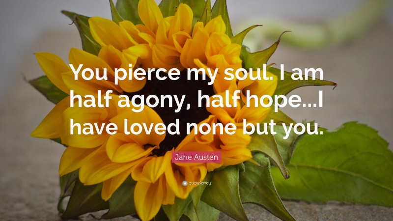 Jane Austen Quote: “You pierce my soul. I am half agony, half hope...I have loved none but you.”