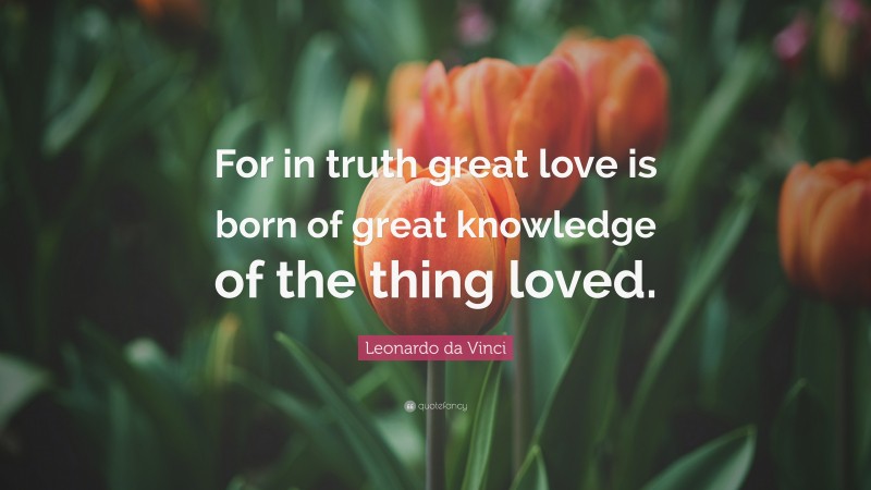 Leonardo da Vinci Quote: “For in truth great love is born of great knowledge of the thing loved.”