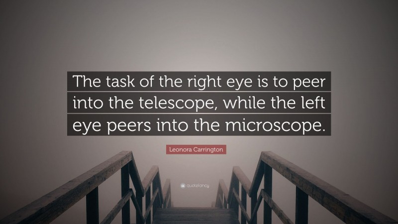 Leonora Carrington Quote: “The task of the right eye is to peer into the telescope, while the left eye peers into the microscope.”