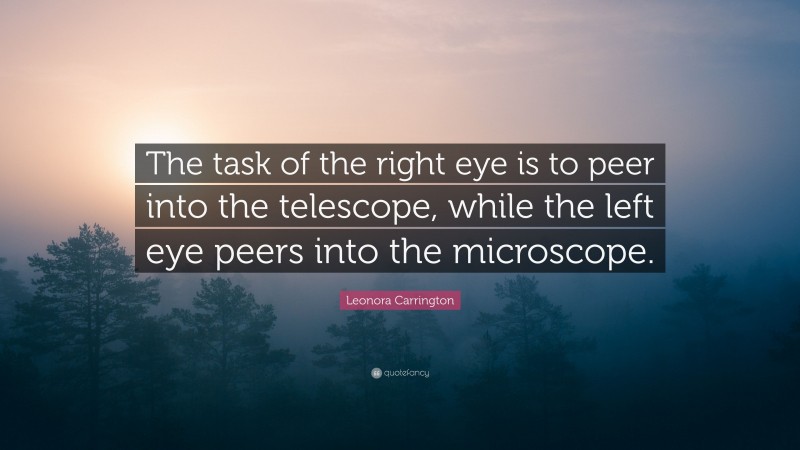 Leonora Carrington Quote: “The task of the right eye is to peer into the telescope, while the left eye peers into the microscope.”